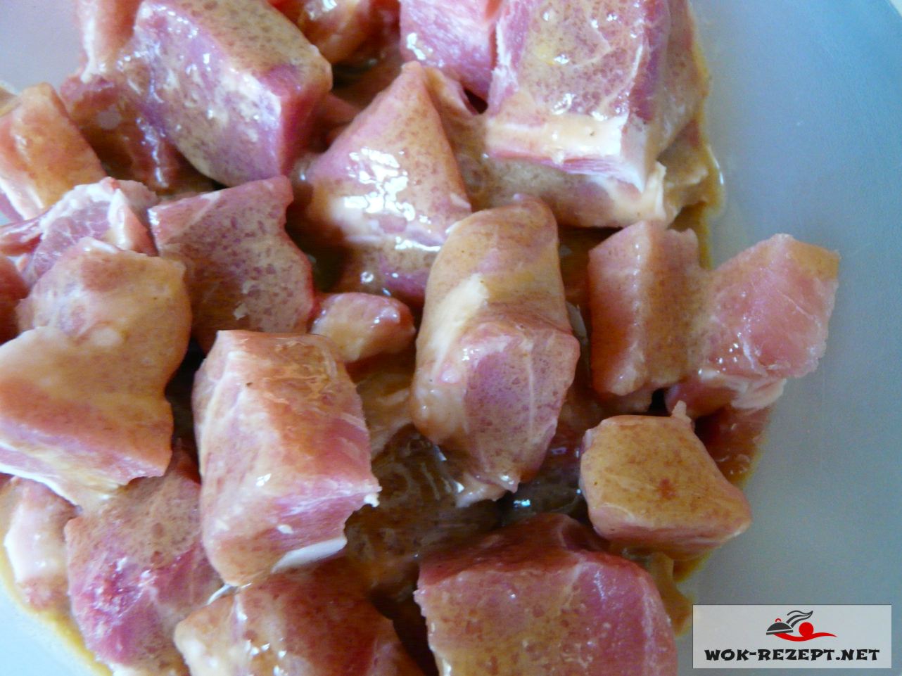 Rezept Schweinefleisch süßsauer mit Mandarine,Gurke,Jasmin-Reis